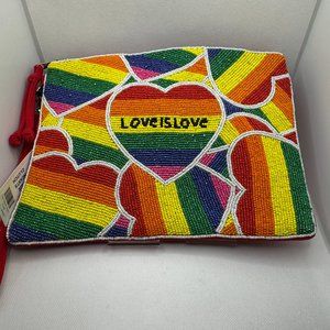 Boho Gene Pride Hearts Clutch Bag beaded bag Rainbow Love is Love  New With Tags